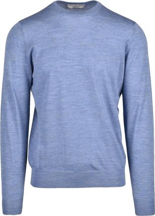 FILIPPO DE LAURENTIIS Crew Neck Pullover in Heathered Light Blue Extrafine Merino Wool