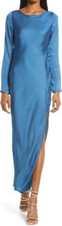 Bardot River Bias Long Sleeve Open Back Satin Dress in Teal at Nordstrom, Size Small