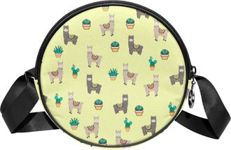 Generic Circle Crossbody Bag for Women, Alpaca Small Sling Bag Daypack with Zipper Adjustable Shoulder Straps Casual Ladies Girls Round Purse