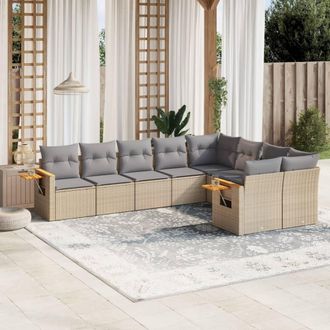 vidaXL Set De Sof&aacute;s De Jard&iacute;n 9 Pzas Con Cojines Rat&aacute;n Sint&eacute;tico Beige Vidaxl