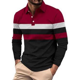Generic WINWUQB Mens Long Sleeve Polo Shirt Casual Contrast Color Golf Rugby T-Shirt Fashion Work Sports Top Regular Fit Autumn Outdoor Polos (X1-1-Black,XXL)