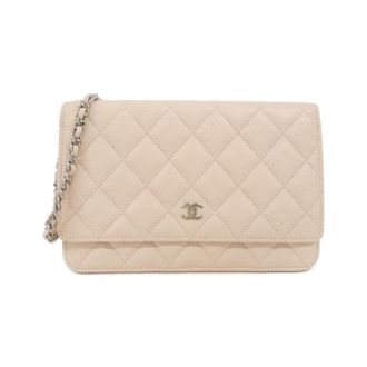 Chanel Light Pink Grained Calfskin Chain/Shoulder Wallet (Pre-Owned)
