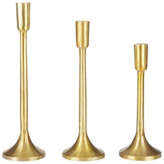 Beliani Conjunto De 3 Candeleros De Metal Dorado Hecho A Mano Glamour Comedor Dormitorio Zimbabwe