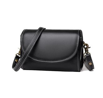 Generic Small Crossbody Bags for Women Genuine Leather Purse Handbag Fashion Flap Shoulder Bags with Compartments (Black)