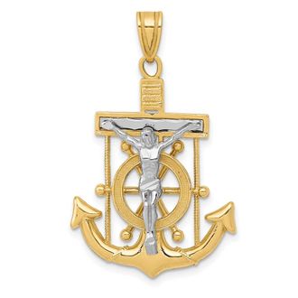 Diamond2Deal 10k Two-tone Diamond-cut Mariners Cross Pendant