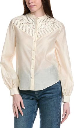 Frame Denim The Crochet Inset Silk-Blend Blouse