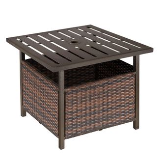 OUTSUNNY Outdoor Rattan Coffee Table w/ Umbrella Hole Fit for Garden Backyard | TJ Hughes