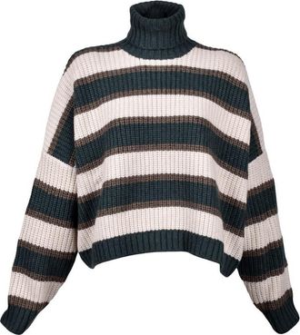 Brunello Cucinelli Womens Striped Cashmere Knit Turtleneck Sweater, Size XXS