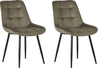 Beliani Beliani - Conjunto De 2 Sillas De Comedor En Terciopelo Verde Oscuro Con Patas De Hierro Con Recubrimiento De Polvo Negras Estilo Moderno Melrose