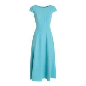 Emporio Armani Turquoise Jurk met Wijde Rok en Korte Mouwen - Dames - Casual kleedjes - Blauw - S - Polyester - Kleedjes