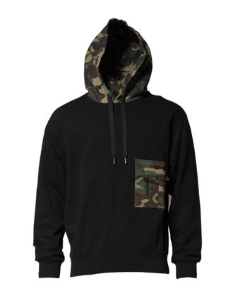 Dolce & Gabbana Black Camouflage Hooded Sweatshirt Mens Sweater
