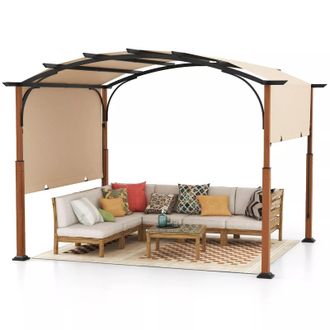 Costway Costway 300x360cm Retractable Pergola Arched Patio Pergola Outdoor Metal Gazebo in Beige | Size: 300x360 cm