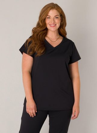 Base Level Curvy V-Shirt BASE LEVEL CURVY Lilly, Damen, Gr. 54/56, schwarz, Single Jersey, Obermaterial: 75% Polyamid, 25% Elasthan, unifarben, bequem h&uuml;ftbedeckend, V