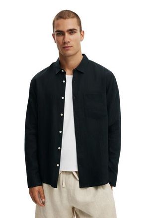 Cotton On Mens Relaxed Linen Long Sleeve Shirt in Faded Black at Nordstrom, Size Xx-Large