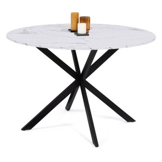IDMarket Tavolo Da Pranzo Rotondo Per 4-6 Persone Alaska Con Effetto Marmo Bianco E Gamba A Ragno In Metallo 110 Cm