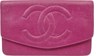 Chanel Pink Grained Calfskin Long Wallet (Tri-Fold) (Pre-Owned)