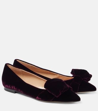 Gianvito Rossi Bow-detail velvet ballet flats