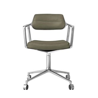 Vipp 453 Swivel Drehstuhl auf Rollen, Aluminium poliert / Leder bosco gr&uuml;n