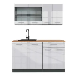 Vicco Cocina Vers&aacute;til R-line, Blanco Brillo/antracita, 140 Cm, Et Roble