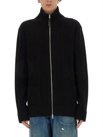 Maison Margiela Ribbed Knit Cardigan With Full Front Zipper And High Collar