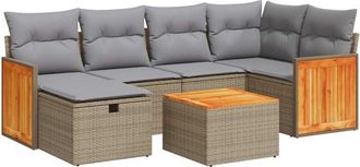 vidaXL Set Sof&aacute;s De Jard&iacute;n 7 Piezas Y Cojines Rat&aacute;n Sint&eacute;tico Beige Vidaxl