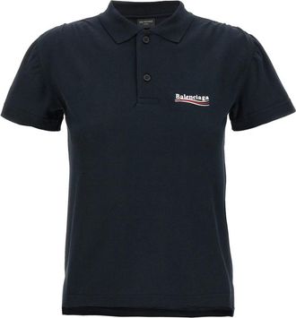 Balenciaga Logo Embroidery Polo Shirt - Dames - Polos - Blauw - M - Katoen - Tops