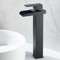 OEM Grifo Mezclador De Lavabo De Cascada Negro, Grifo De Lavabo De Acero Inoxidable Con Ca&ntilde;o De Cascada, Grifo Mezclador De Lavabo Monomando De Un Solo Or