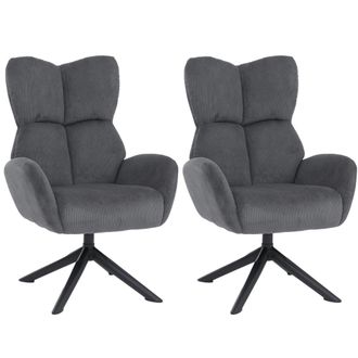 Hhg [nunca Usado] Juego De 2 Sillas De Comedor Hhg-533, Silla Relax, Silla De Sal&oacute;n, Silla Tapizada, Giratoria, Metal Y Cord&oacute;n (320 G/m&sup2;), Gris Oscuro