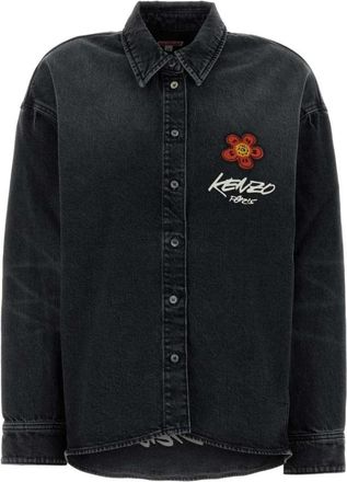 Kenzo Denim overhemd met geborduurde bloem - Dames - Spijkeroverhemden - Zwart - 2XS - Denim - Overhemden
