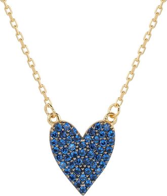Suzy Levian Blue Cubic Zirconia Golden Sterling Silver Heart Necklace