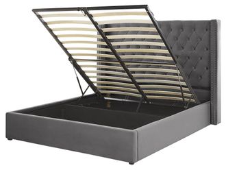 Beliani Cama matrimonial de tejido gris 160x200
