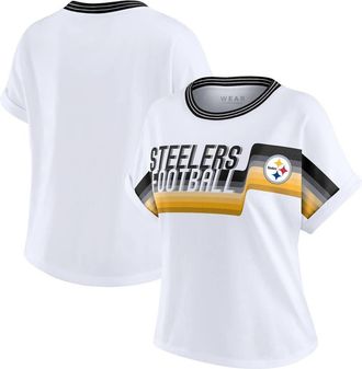 WEAR by Erin Andrews Womens WEAR by Erin Andrews White Pittsburgh Steelers Cropped Center Stripe Dolman T-Shirt at Nordstrom, Size Medium
