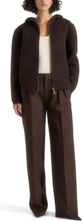 Mani&egrave;re De Voir Eden Ribbed Knit Zip Hoodie in Brown at Nordstrom, Size X-Small