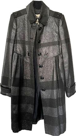 Burberry Black Lurex Woven Trench Coat Size XS