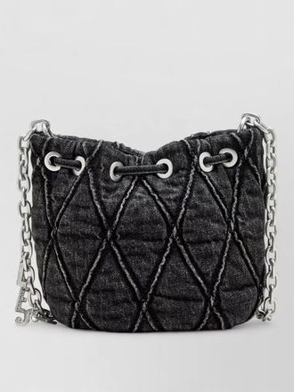 Diesel denim chain shoulder strap quilted bucket bag