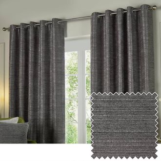 Riva Paoletti Jupiter Chenille Jacquard Eyelet Curtain Pair in Grey | Size: 229 cm width x 229 cm drop