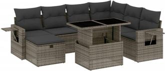 vidaXL Set De Sof&aacute;s De Jard&iacute;n Y Cojines 8 Piezas Rat&aacute;n Sint&eacute;tico Gris Vidaxl