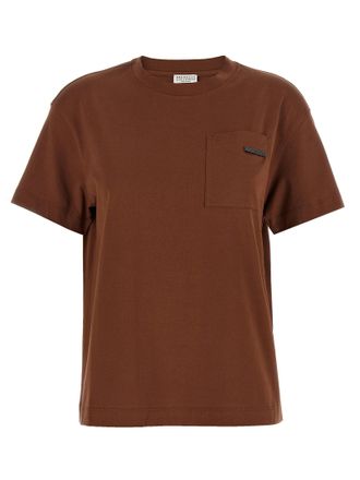 Brunello Cucinelli Womens Shiny Tab T-Shirt