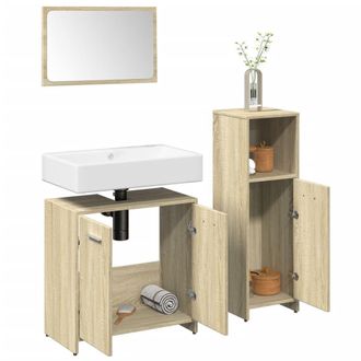 Berkfield Home 3 Piece Bathroom Furniture Set Sonoma Oak Engineered Wood in Brown