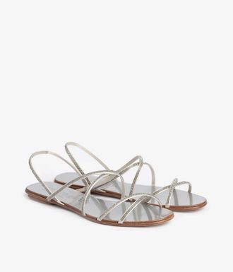 Pedro Garcia Criss-cross sandal with Swarovski crystals in pearl satin | Esme | Essentials collection | PEDRO GARCIA