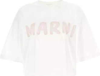 Marni Witte Katoenen Ronde Hals Top - Dames - T-shirts - Wit - 3XS - Katoen - Tops