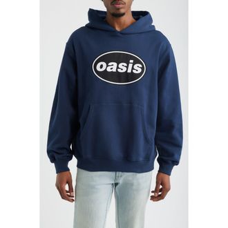 Pleasures x Oasis Knebworth Graphic French Terry Hoodie in Navy at Nordstrom, Size Xx-Large