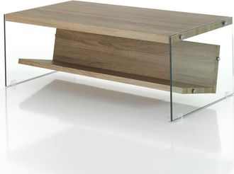 Oresteluchetta Mesa de centro revistero roble y vidrio 42,5x110x60 cm