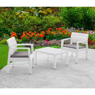 Dmora Set salotto da esterno Benevento, Composizione da giardino con 2 poltrone e 1 tavolino, Salottino indoor e outdoor con cuscini, 100% Made in Italy