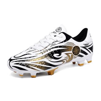 Generic Unisex Indoor Training Soccer Shoes - Anti-Slip Outdoor Athletic Football Shoes - Breathable Soccer Sneakers (White Gold-Long Spike,4.5)