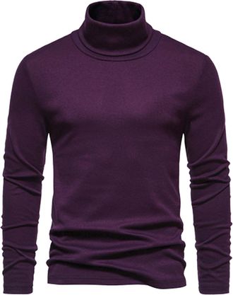Generic Mens Knitted Jumper Turtleneck Long Sleeve Sweater Lightweight Knit Pullover Slim Fit Warm Jumper Casual Solid Color Pullover Knitwear Winter Thermal 