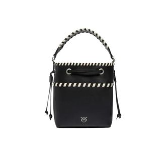 Pinko Kleine leren bucket bag met gevlochten details - Dames - Schoudertassen - Zwart - ONE Size - Katoen - Tassen