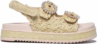 Emanuelle Vee Beige Raffia Rubber Sole Wedge Sandal