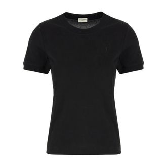Saint Laurent Cassandre Rib Rib T-shirt - Dames - Tops - Zwart - Maat: XL Katoen