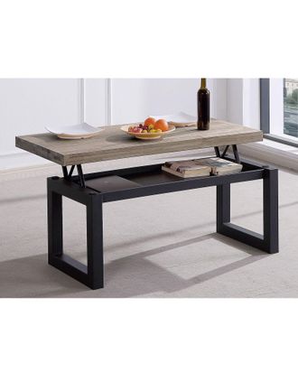Home Heavenly Mesa De Centro Elevable Darek, Con Caj&oacute;n Interior, Tabla De Madera, Patas Metal Color: Roble Americano - Negro - Home Heavenly